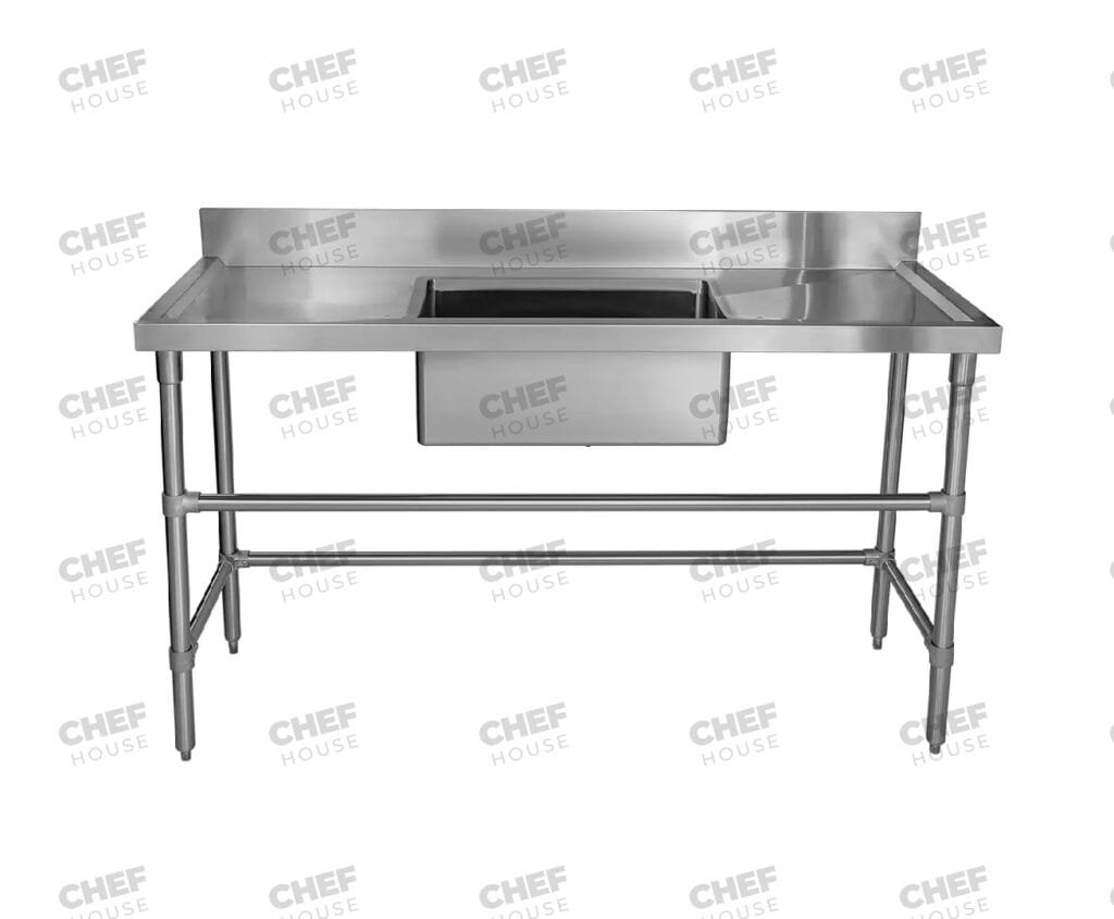 Single Middle/Centre Bowl Stainless Steel Catering Sink Bench, 1500x600 x 900mm high
