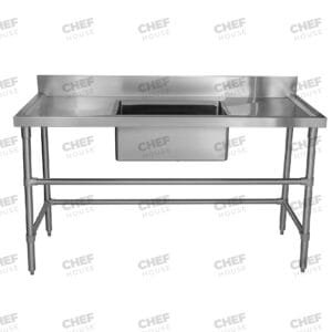 Single Middle/Centre Bowl Stainless Steel Catering Sink Bench, 1500x600 x 900mm high