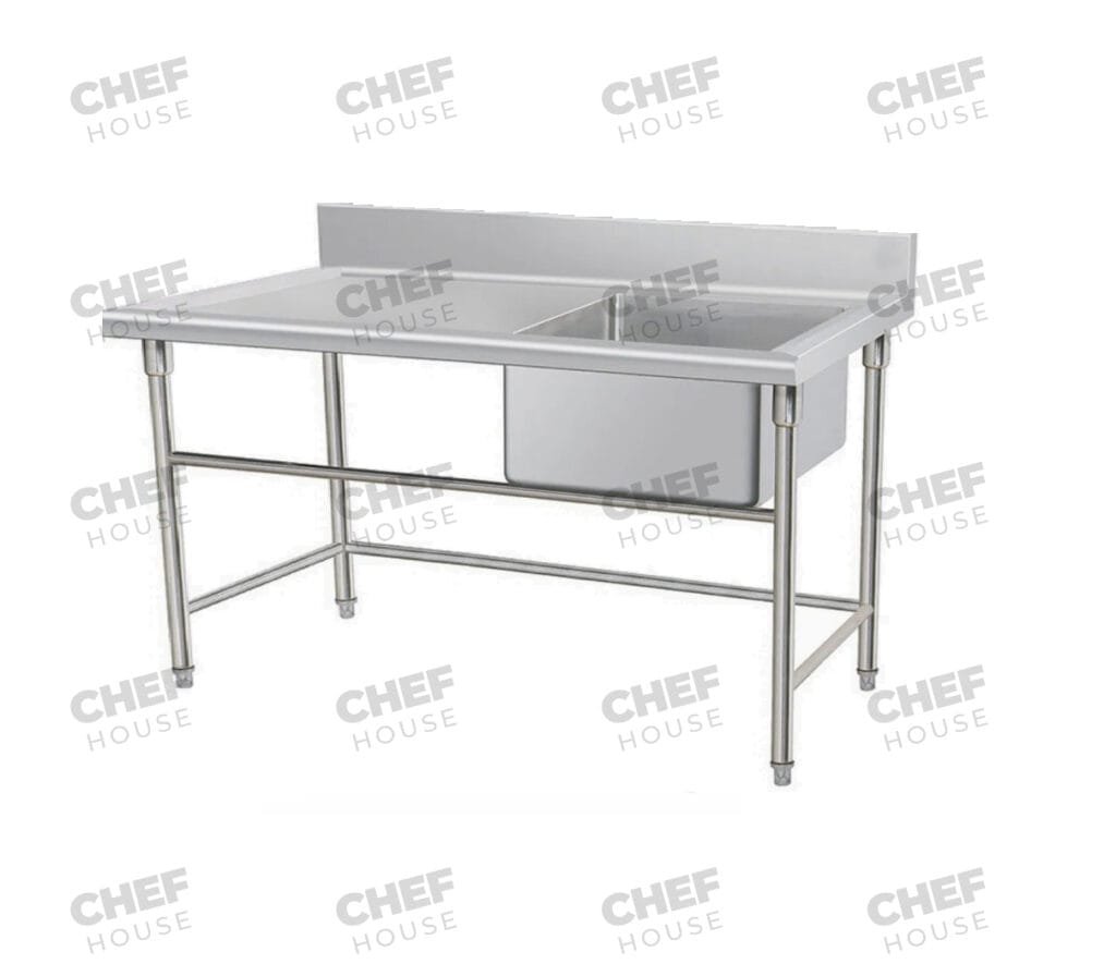 Single Right Bowl Stainless Steel Sink Bench, 1500x600 x 900mm high