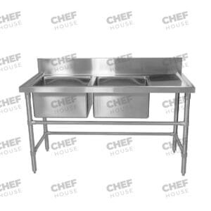 Double Left Bowl Stainless Steel Sink Bench, 1500x700 x 900mm high