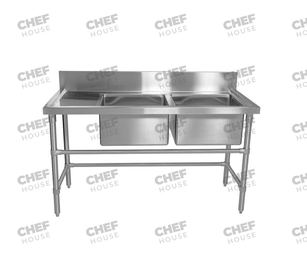 Double Right Bowl Stainless Steel Sink Bench, 1500x700 x 900mm high