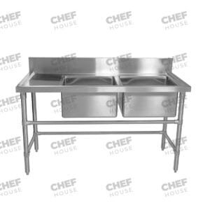 Double Right Bowl Stainless Steel Sink Bench, 1500x700 x 900mm high