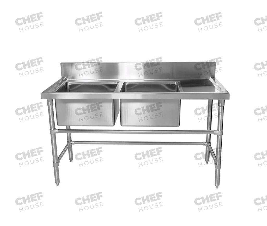 Double Left Bowl Stainless Steel Sink Bench, 1500x610 x 900mm high