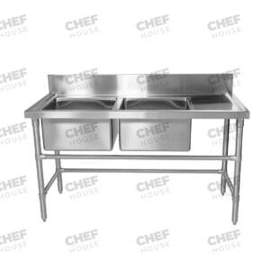 Double Left Bowl Stainless Steel Sink Bench, 1500x610 x 900mm high