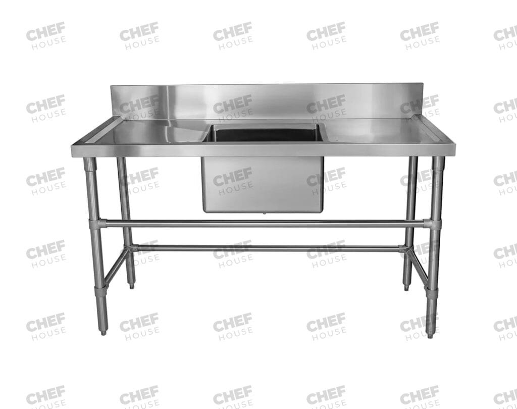 Single Middle/Centre Bowl Stainless Steel Catering Sink Bench, 1500x610 x 900mm high