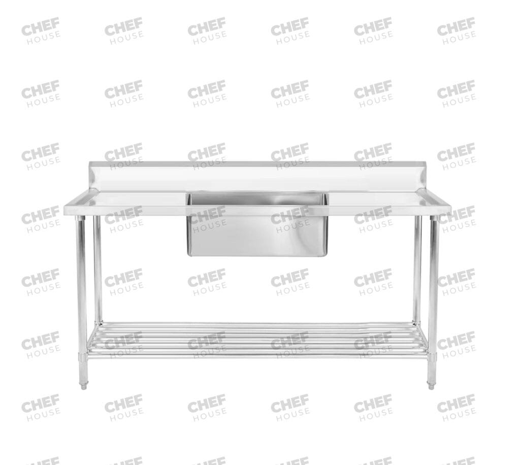 Single Middle/Centre Bowl Stainless Steel Catering Sink Bench, 1700x600 x 900mm high