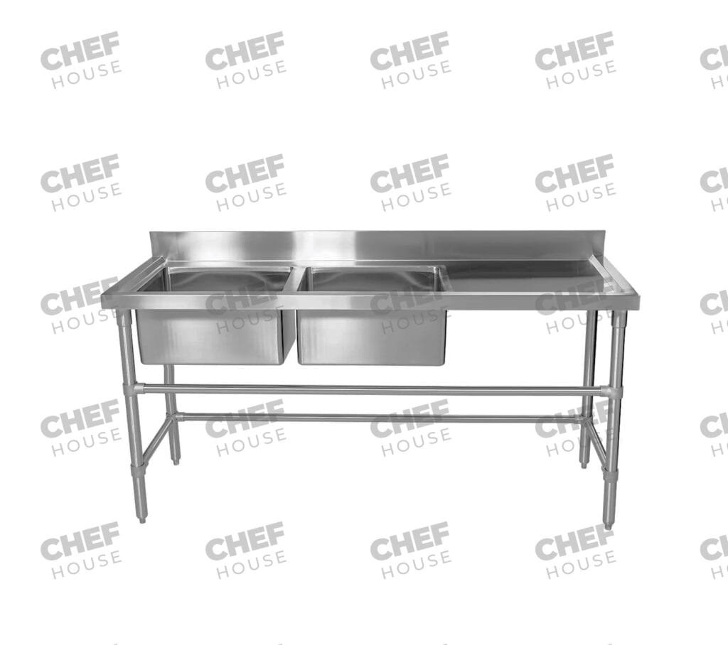 Double Left Bowl Stainless Steel Sink Bench, 1700x600 x 900mm high