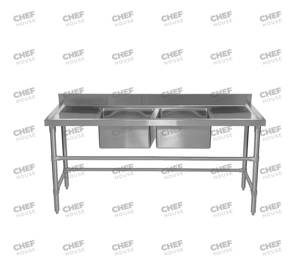 Double Middle/Centre Bowl Stainless Steel Restaurant Sink Bench, 1700x600 x 900mm high