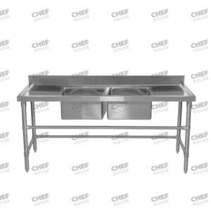 Double Middle/Centre Bowl Stainless Steel Restaurant Sink Bench, 1700x600 x 900mm high