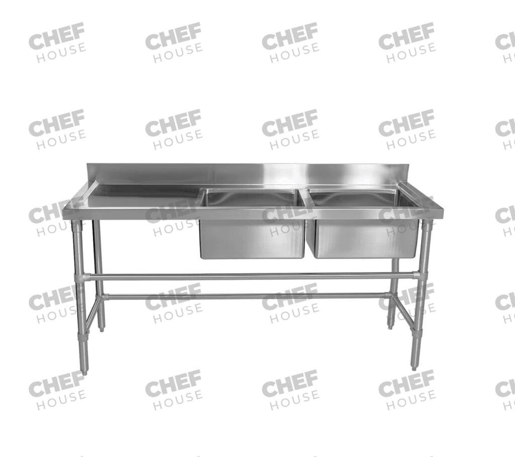 Double Right Bowl Stainless Steel Sink Bench, 1700x600 x 900mm high