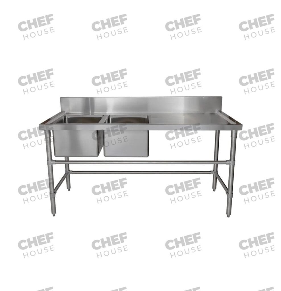 Double Left Bowl Stainless Steel Sink Bench, 1700x700 x 900mm high