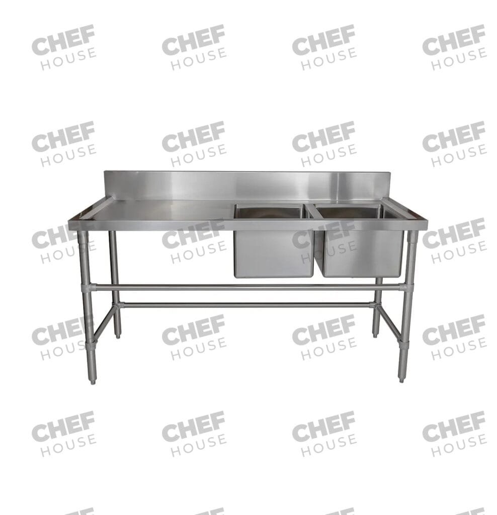 Double Right Bowl Stainless Steel Sink Bench, 1700x700 x 900mm high