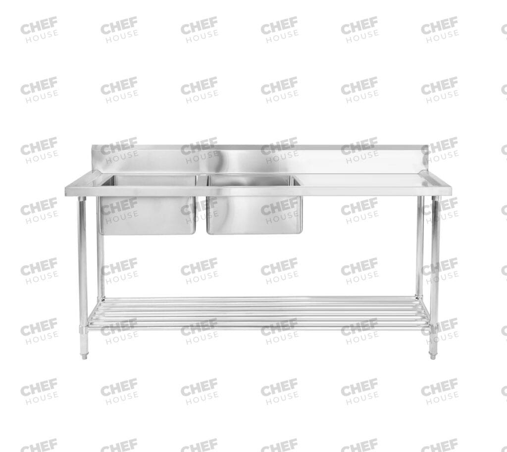 Double Left Bowl Stainless Steel Sink Bench, 1800x600 x 900mm high