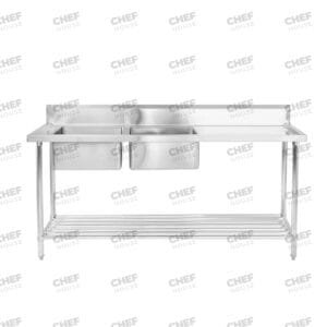 Double Left Bowl Stainless Steel Sink Bench, 1800x600 x 900mm high