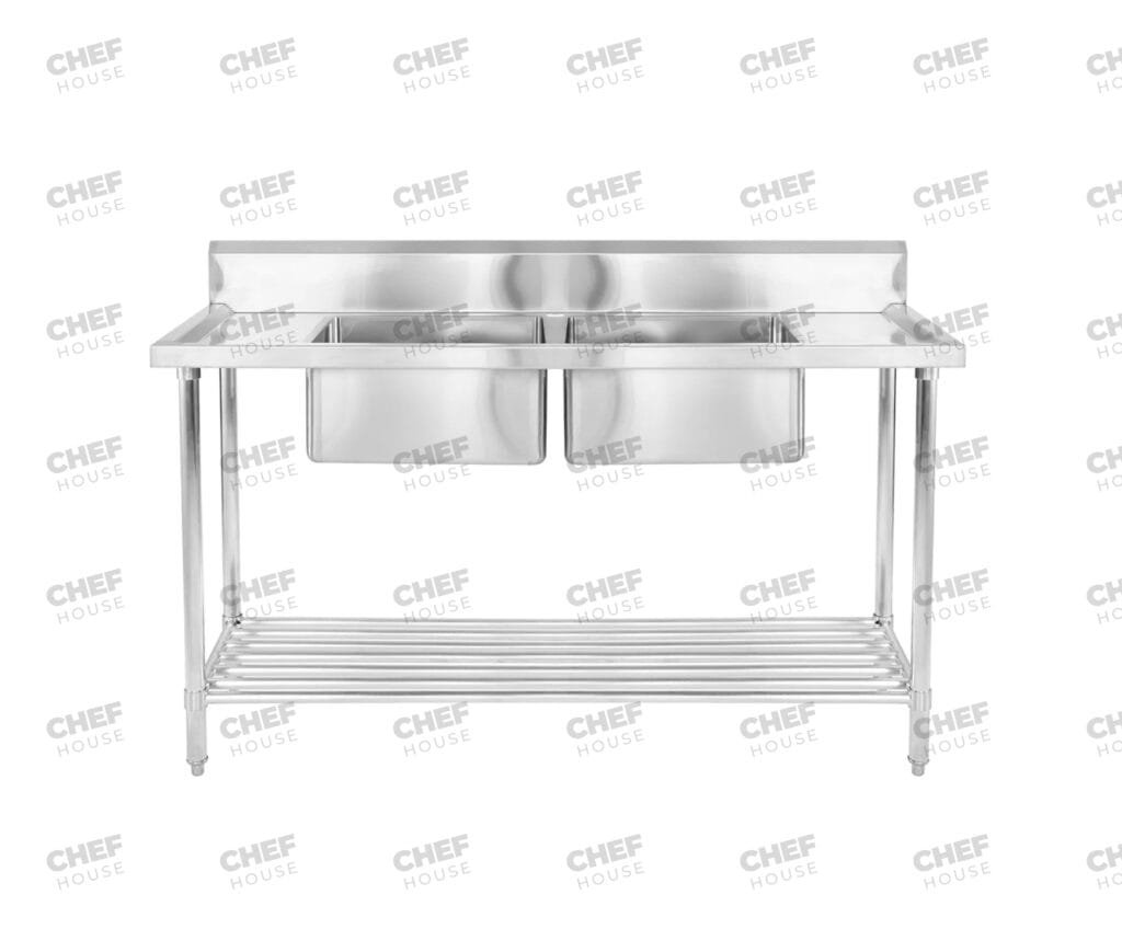Double Middle/Centre Bowl Stainless Steel Restaurant Sink Bench, 1800x700 x 900mm high