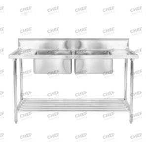 Double Middle/Centre Bowl Stainless Steel Restaurant Sink Bench, 1800x600 x 900mm high