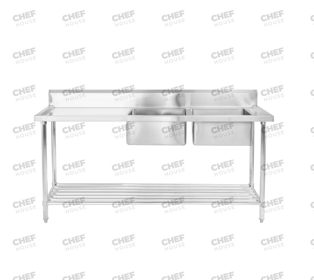 Double Right Bowl Stainless Steel Sink Bench, 1800x700 x 900mm high
