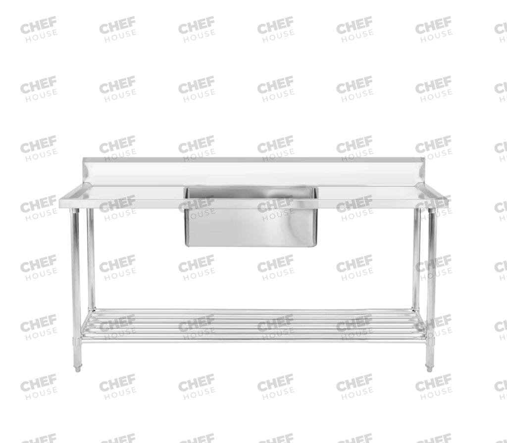 Single Middle/Centre Bowl Stainless Steel Catering Sink Bench, 1800x700 x 900mm high