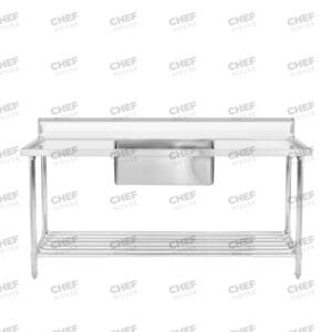 Single Middle/Centre Bowl Stainless Steel Catering Sink Bench, 1800x700 x 900mm high