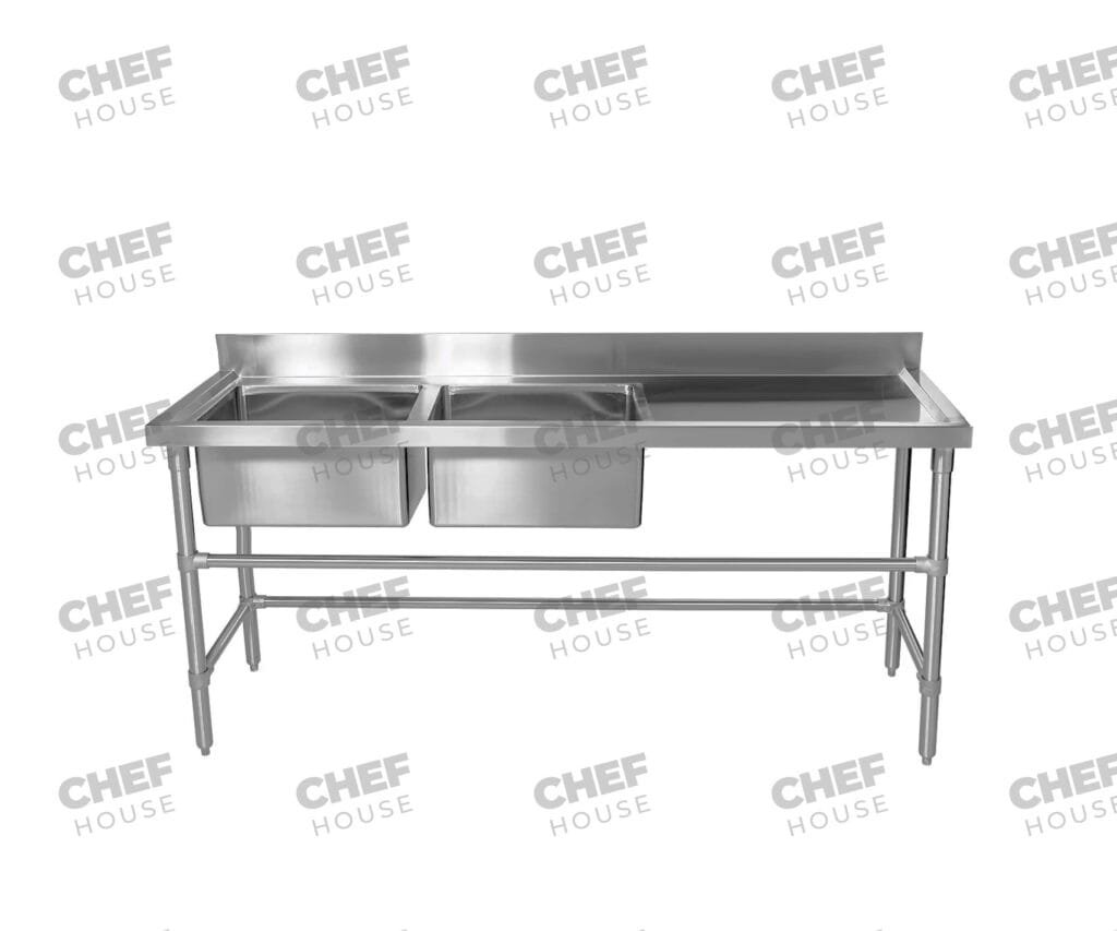Double Left Bowl Stainless Steel Sink Bench, 1800x600 x 900mm high