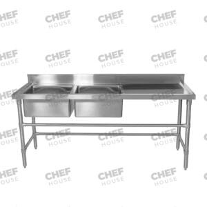 Double Left Bowl Stainless Steel Sink Bench, 1800x600 x 900mm high