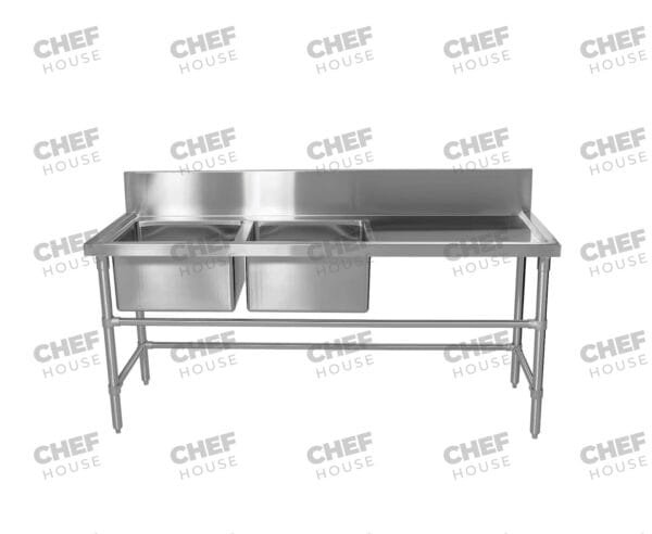 Double Left Bowl Stainless Steel Sink Bench, 1800x600 x 900mm high