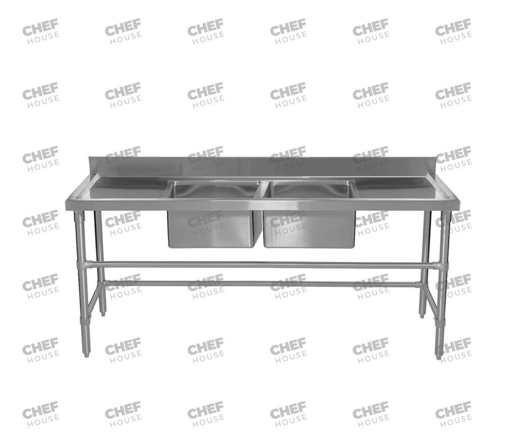 Double Middle/Centre Bowl Stainless Steel Restaurant Sink Bench, 1800x600 x 900mm high