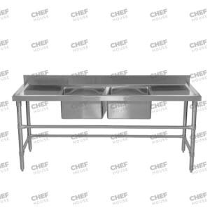 Double Middle/Centre Bowl Stainless Steel Restaurant Sink Bench, 1800x600 x 900mm high