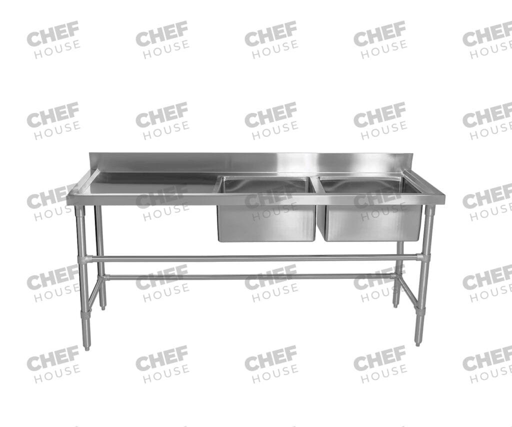Double Right Bowl Stainless Steel Sink Bench, 1800x600 x 900mm high
