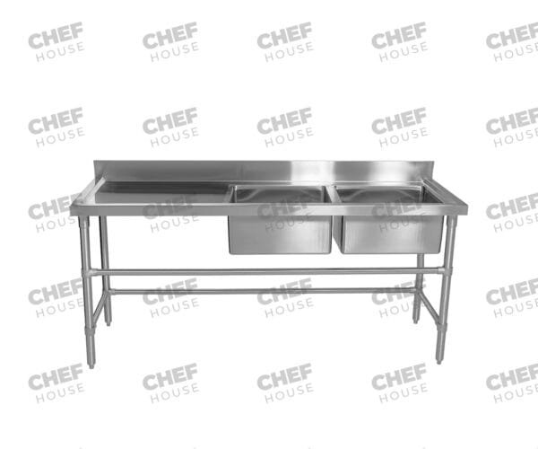 Double Right Bowl Stainless Steel Sink Bench, 1800x600 x 900mm high