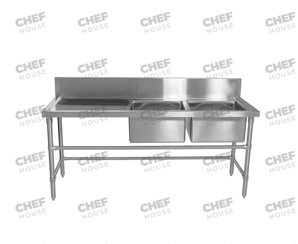 Double Right Bowl Stainless Steel Sink Bench, 1800x600 x 900mm high