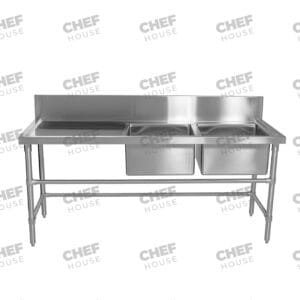 Double Right Bowl Stainless Steel Sink Bench, 1800x600 x 900mm high