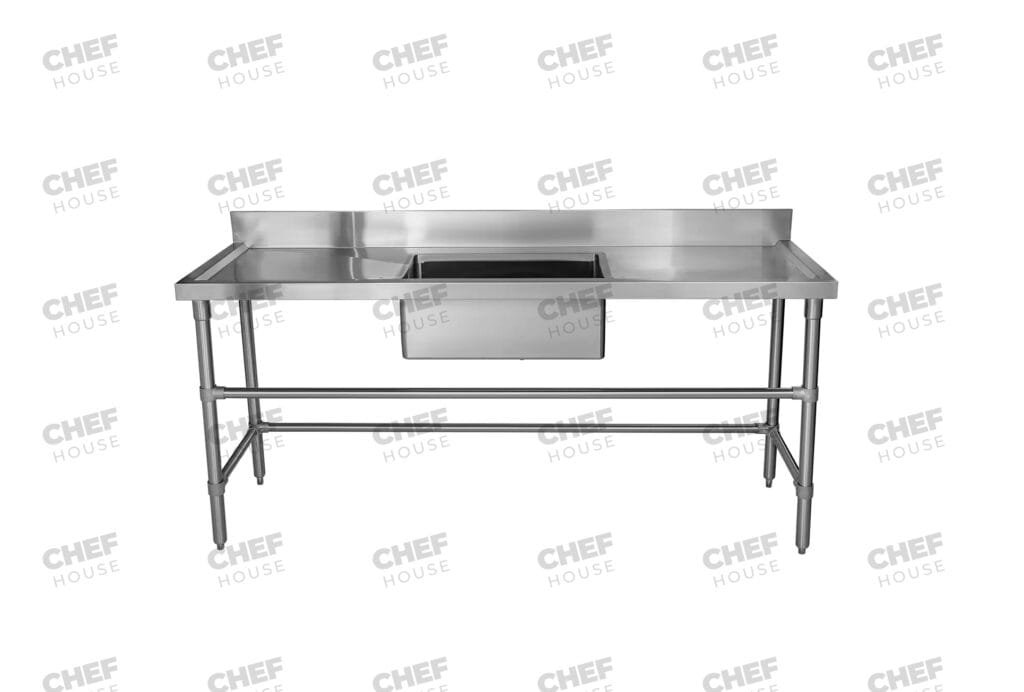 Single Middle/Centre Bowl Stainless Steel Catering Sink Bench, 1800x600 x 900mm high