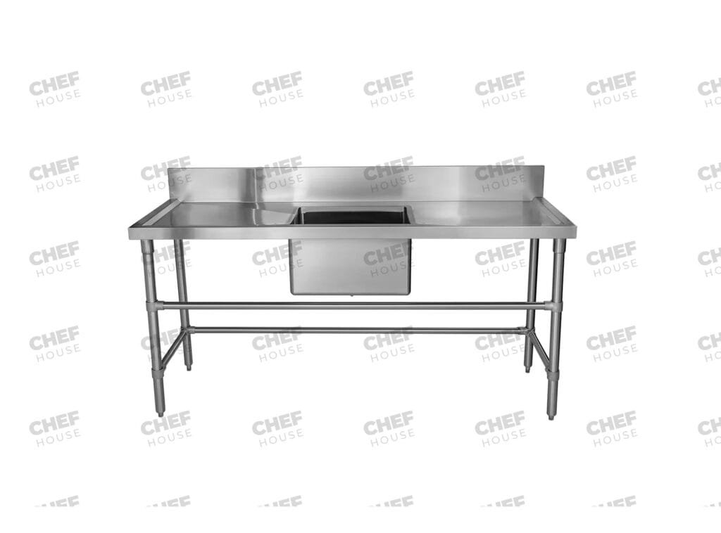 Single Middle/Centre Bowl Stainless Steel Catering Sink Bench, 1800x700 x 900mm high
