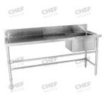 Single Right Bowl Stainless Steel Sink Bench, 1800x610 x 900mm high
