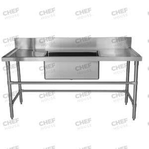 Single Middle/Centre Bowl Utility/Trough Stainless Steel Sink Bench, 1800x700 x 900mm high