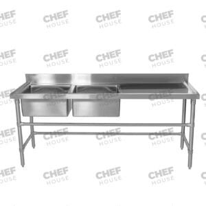 Double Left Bowl Stainless Steel Sink Bench, 1900x600 x 900mm high