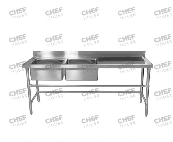 Double Left Bowl Stainless Steel Sink Bench, 1900x600 x 900mm high