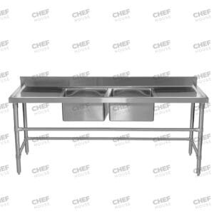 Double Middle/Centre Bowl Stainless Steel Restaurant Sink Bench, 1900x600 x 900mm high