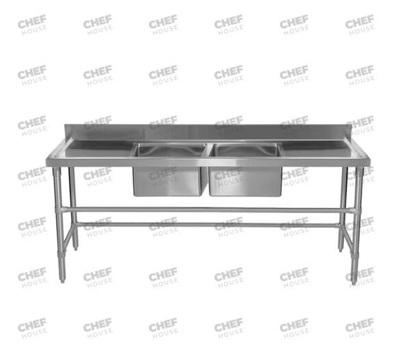 Double Middle/Centre Bowl Stainless Steel Restaurant Sink Bench, 1900x600 x 900mm high
