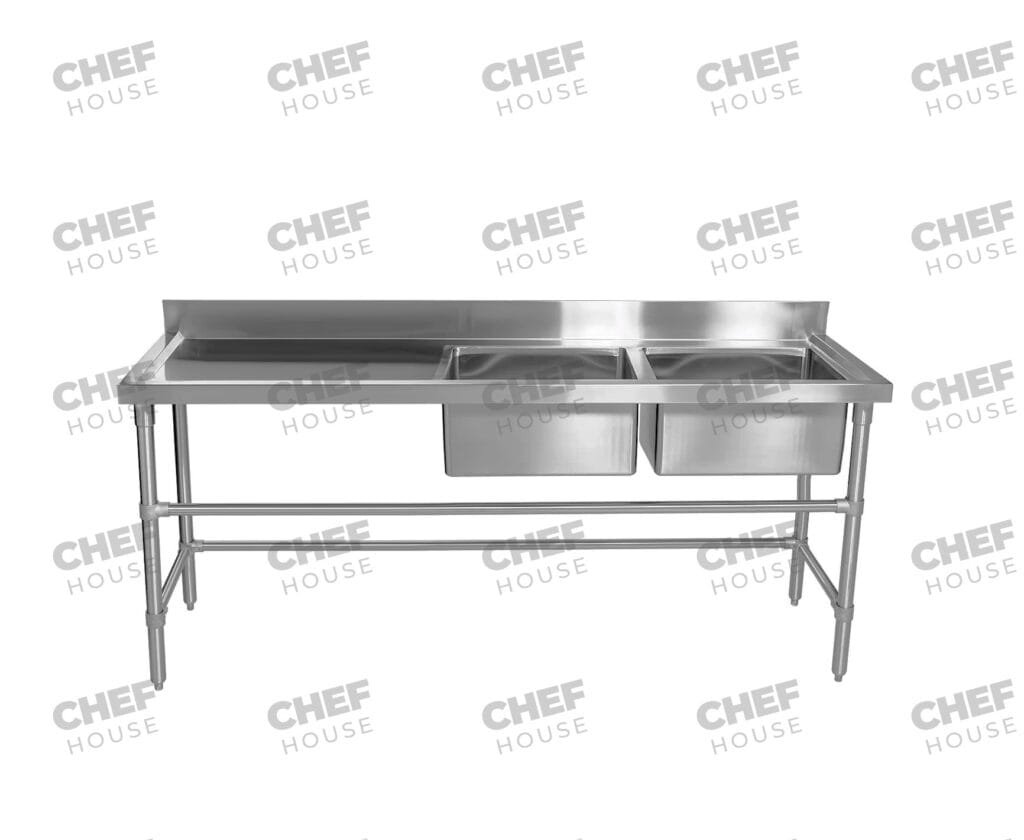 Double Right Bowl Stainless Steel Sink Bench, 1900x600 x 900mm high