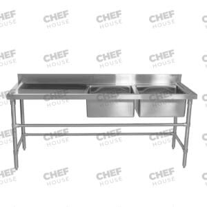 Double Right Bowl Stainless Steel Sink Bench, 1900x600 x 900mm high