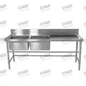 Double Left Bowl Stainless Steel Sink Bench, 1900x610 x 900mm high