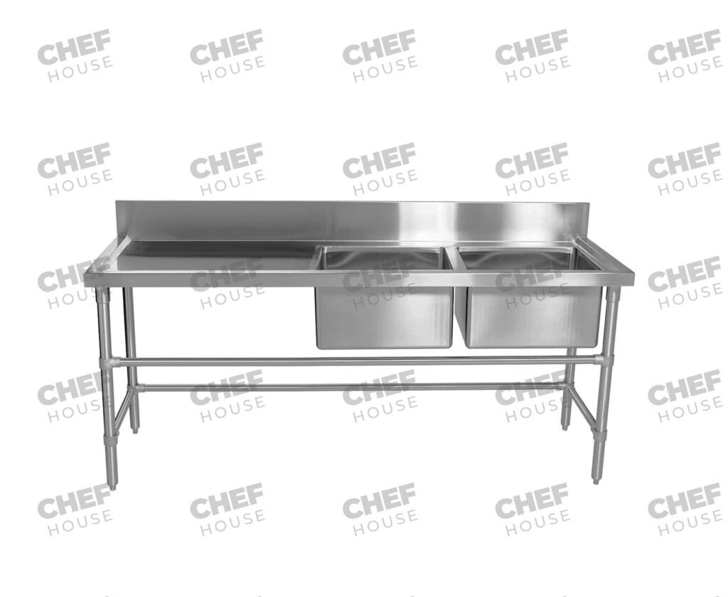 Double Right Bowl Stainless Steel Sink Bench, 1900x610 x 900mm high