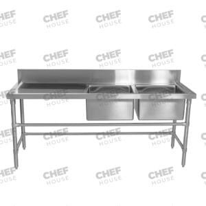 Double Right Bowl Stainless Steel Sink Bench, 1900x610 x 900mm high