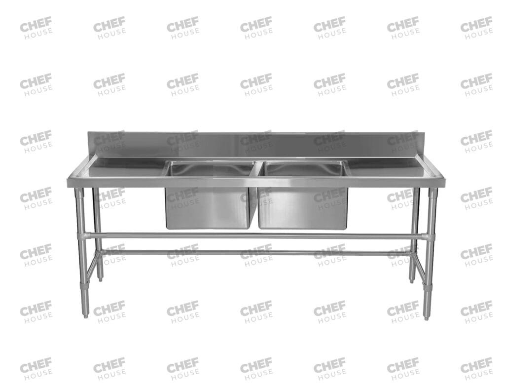 Double Middle/Centre Bowl Stainless Steel Restaurant Sink Bench, 2000x610 x 900mm high