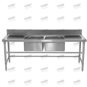 Double Middle/Centre Bowl Stainless Steel Restaurant Sink Bench, 2000x610 x 900mm high