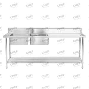 Double Left Bowl Stainless Steel Sink Bench, 2100x600 x 900mm high