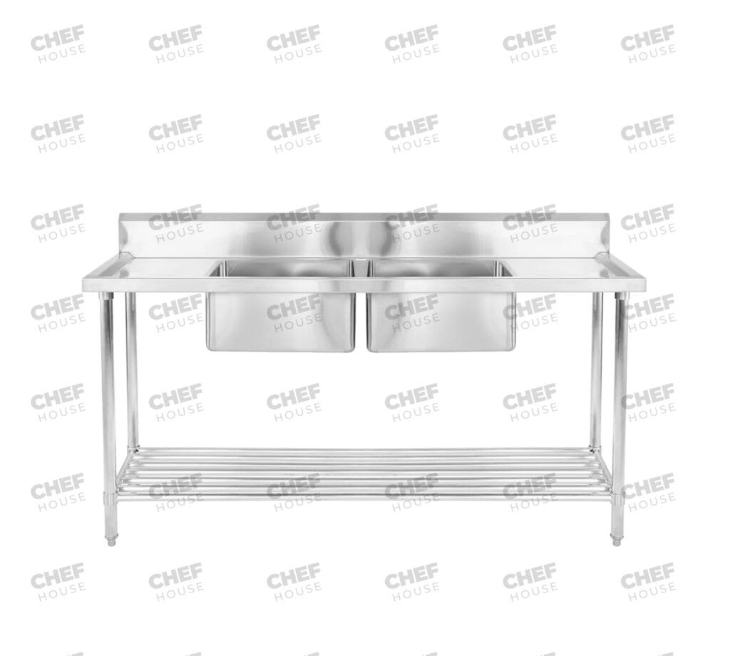 Double Middle/Centre Bowl Stainless Steel Restaurant Sink Bench, 2100x700 x 900mm high