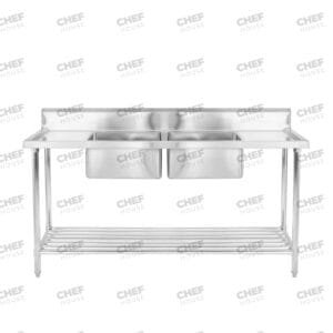 Double Middle/Centre Bowl Stainless Steel Restaurant Sink Bench, 2100x600 x 900mm high